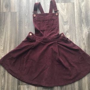 TopShop burgundy mini dress overalls